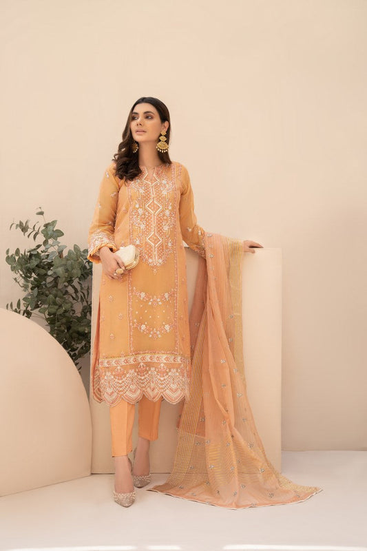 Picture of Ellena - 3-PC Stitched Zari Net Suit - Available at Raja Sahib