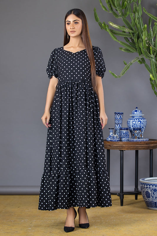 Picture of Ellena - Mini Polka Dot Print Georgette Dress - Available at Raja Sahib