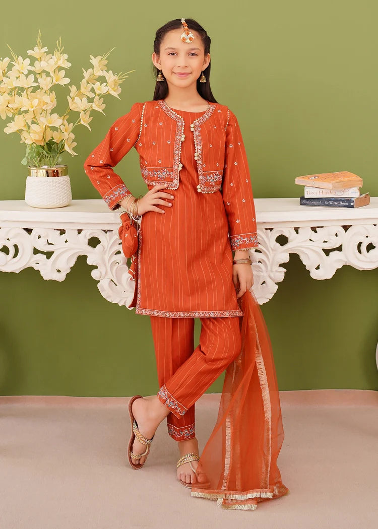 Picture of Modest - Girls Brown Embroidered Khaddar Suit - Available at Raja Sahib
