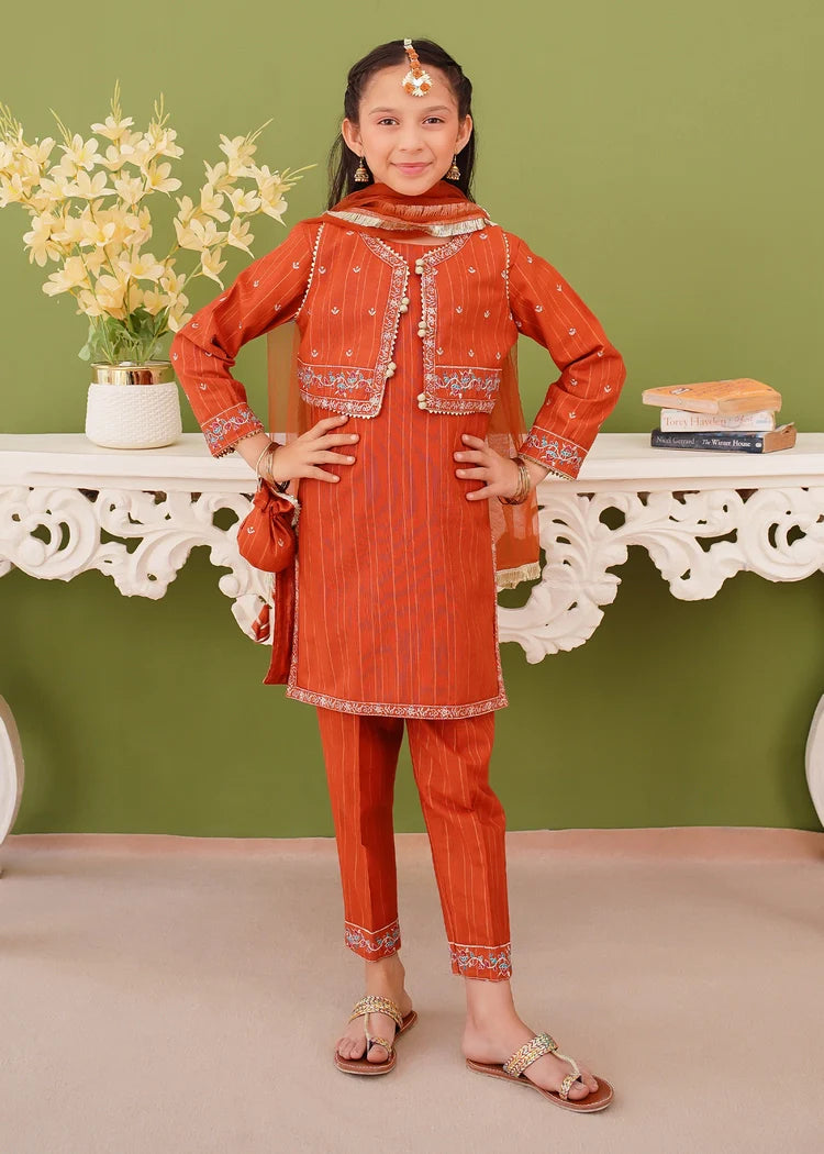 Picture of Modest - Girls Brown Embroidered Khaddar Suit - Available at Raja Sahib