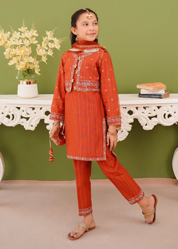Picture of Modest - Girls Brown Embroidered Khaddar Suit - Available at Raja Sahib