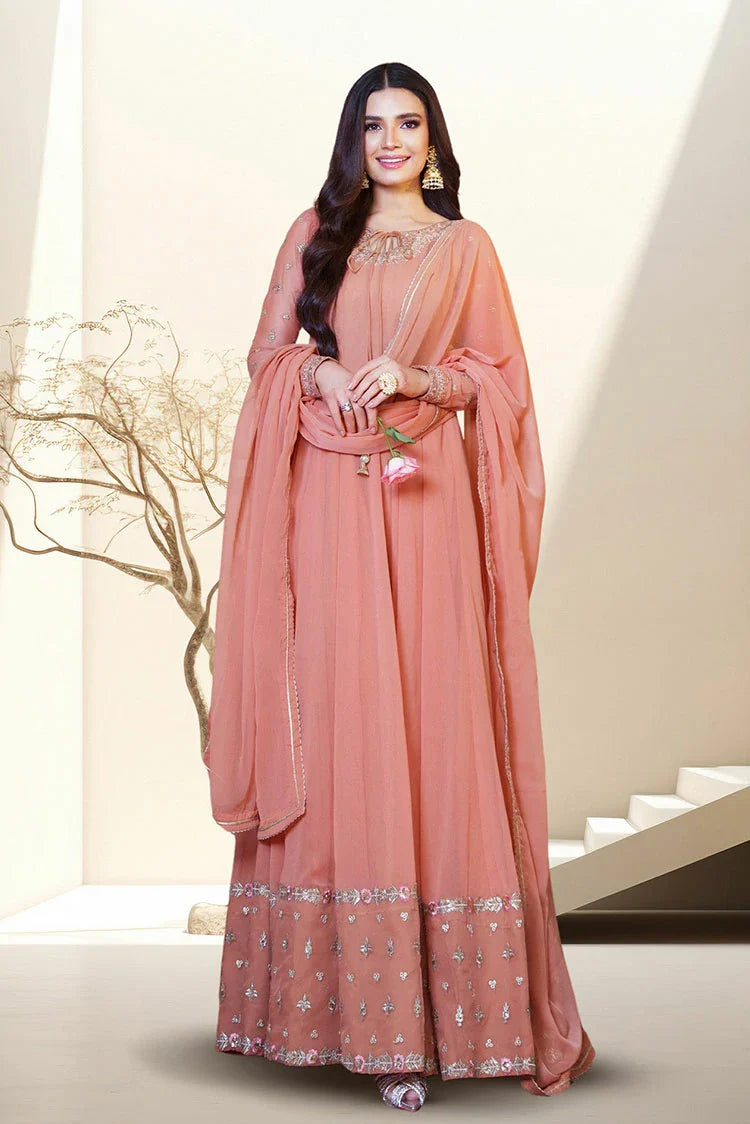 Picture of Asma & Sidra - Kalidaar Frocks - Peach Decency - Available at Raja Sahib