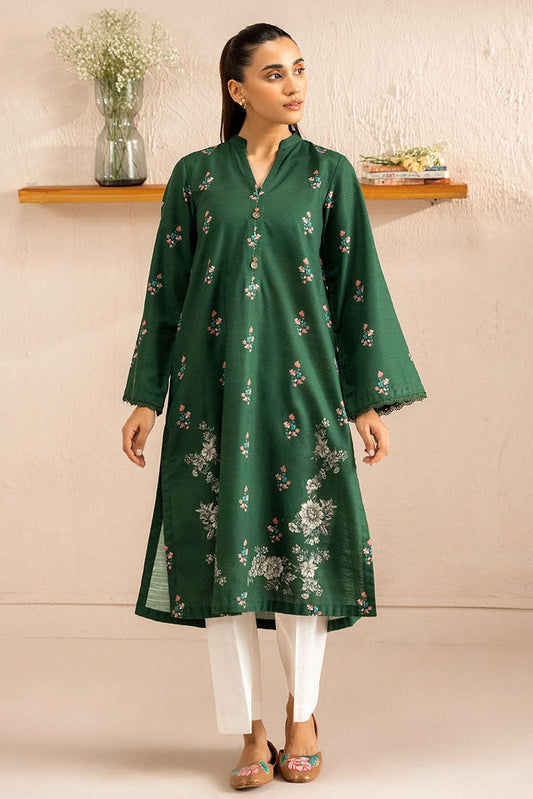 Cross Stitch - Jewel Green Printed Khaddar Shirt