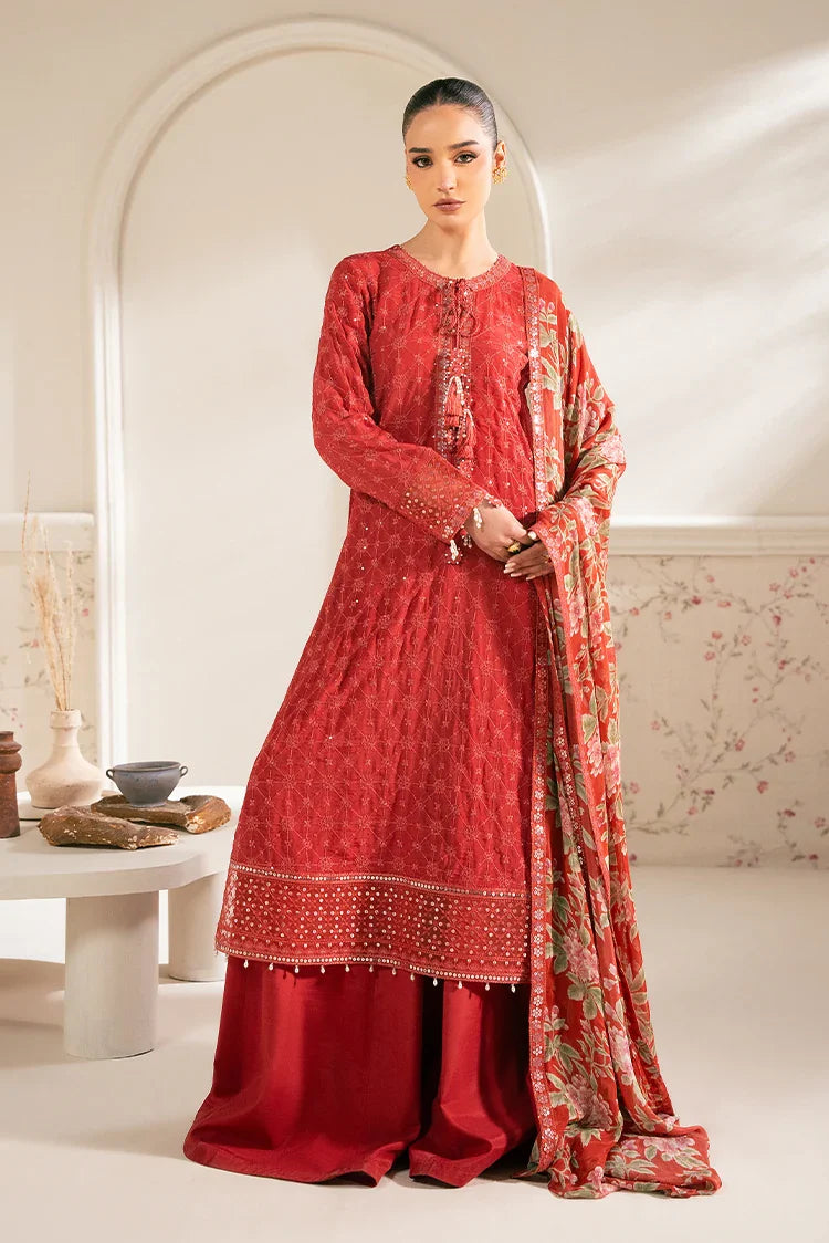 Picture of Cross Stitch - Luxe Atelier Unstitched Collection - Vermilion Cardinal - Available at Raja Sahib