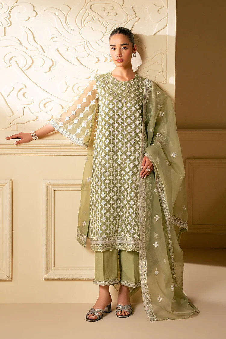 Picture of Cross Stitch - Luxe Atelier Unstitched Luxury Collection - Minted Sage - Available at Raja Sahib
