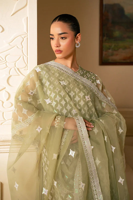Picture of Cross Stitch - Luxe Atelier Unstitched Luxury Collection - Minted Sage - Available at Raja Sahib