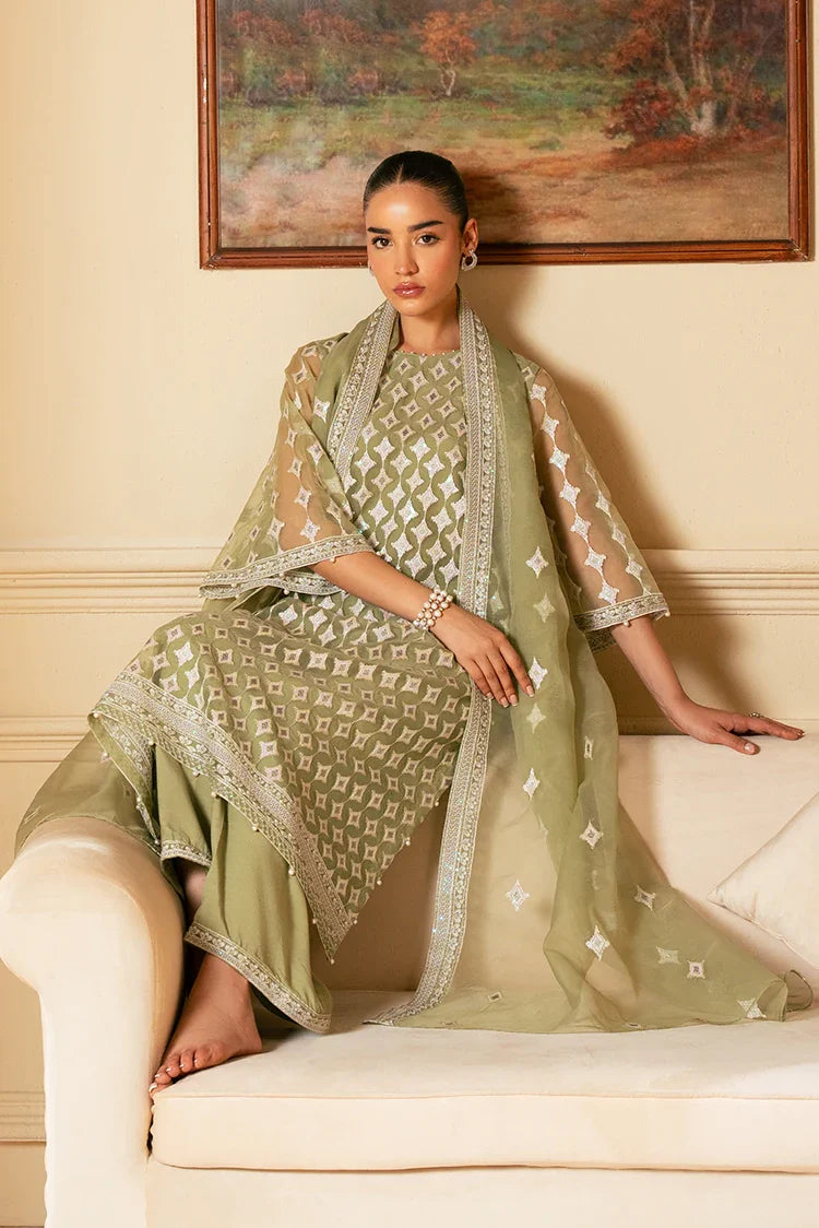 Picture of Cross Stitch - Luxe Atelier Unstitched Luxury Collection - Minted Sage - Available at Raja Sahib