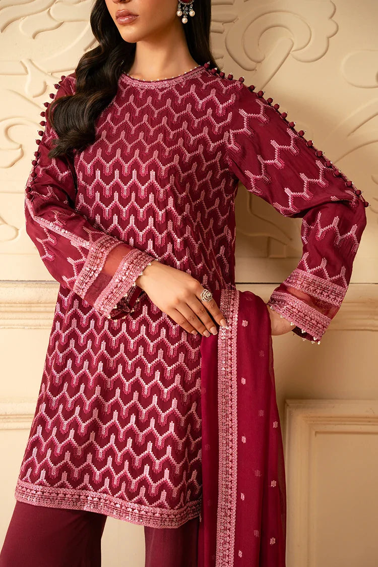 Picture of Cross Stitch - Luxe Atelier Unstitched Luxury Collection - Burgundy Bliss - Available at Raja Sahib