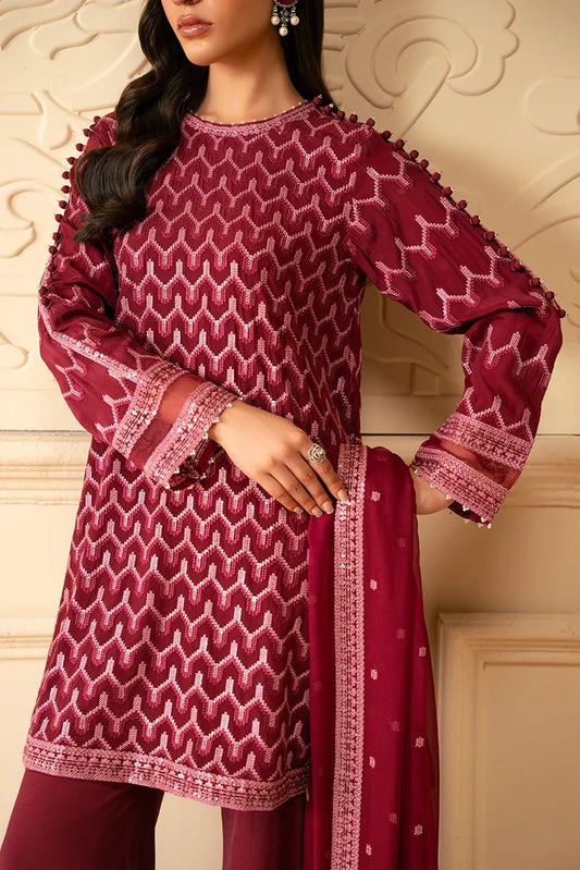 Picture of Cross Stitch - Luxe Atelier Unstitched Luxury Collection - Burgundy Bliss - Available at Raja Sahib
