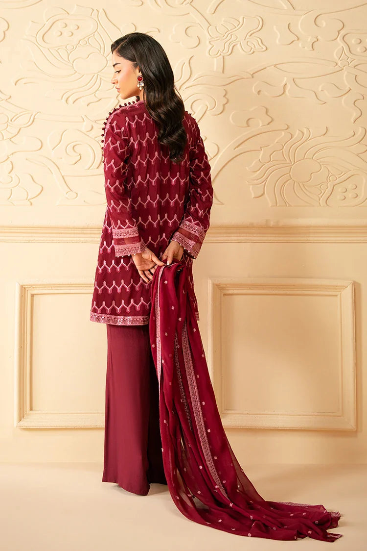 Picture of Cross Stitch - Luxe Atelier Unstitched Luxury Collection - Burgundy Bliss - Available at Raja Sahib