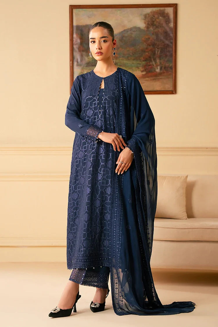 Picture of Cross Stitch - Luxe Atelier Unstitched Luxury Collection - Indigo Blue - Available at Raja Sahib
