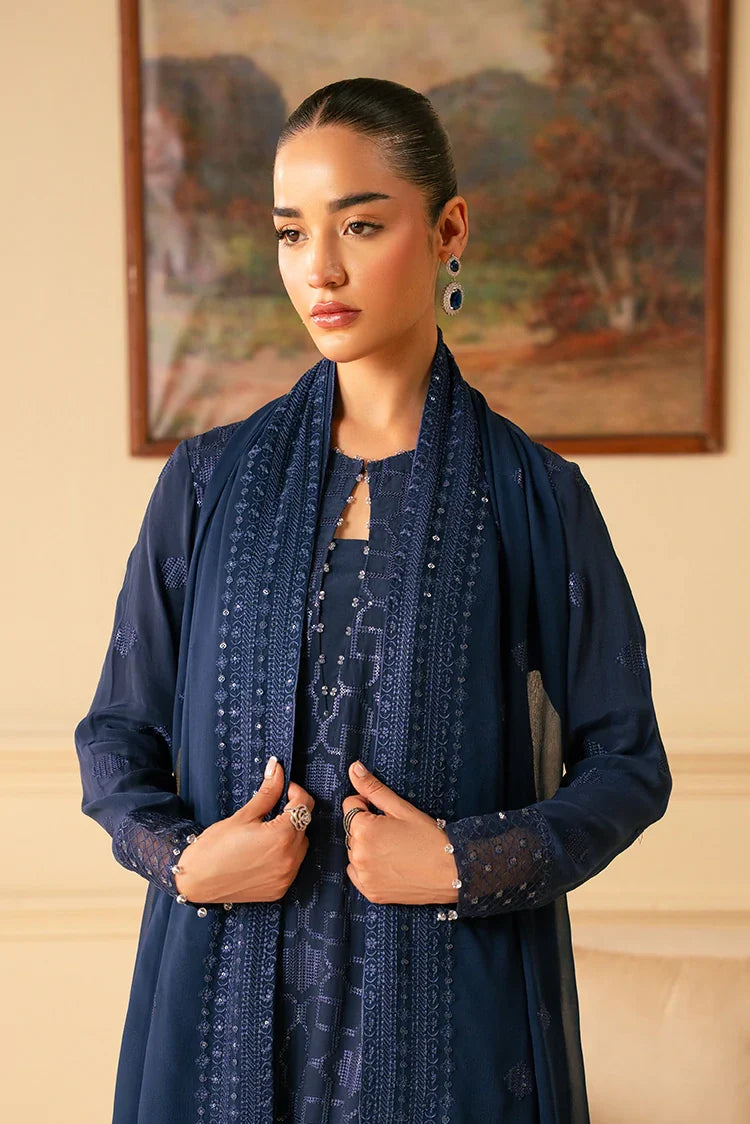 Picture of Cross Stitch - Luxe Atelier Unstitched Luxury Collection - Indigo Blue - Available at Raja Sahib