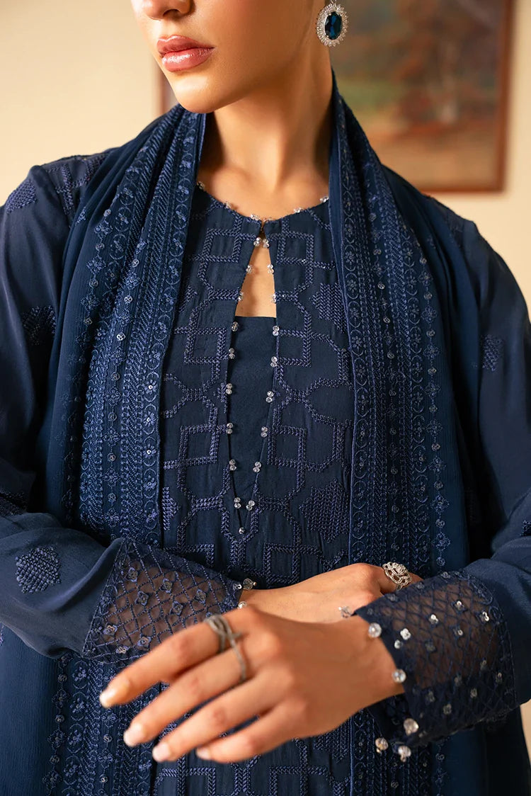 Picture of Cross Stitch - Luxe Atelier Unstitched Luxury Collection - Indigo Blue - Available at Raja Sahib