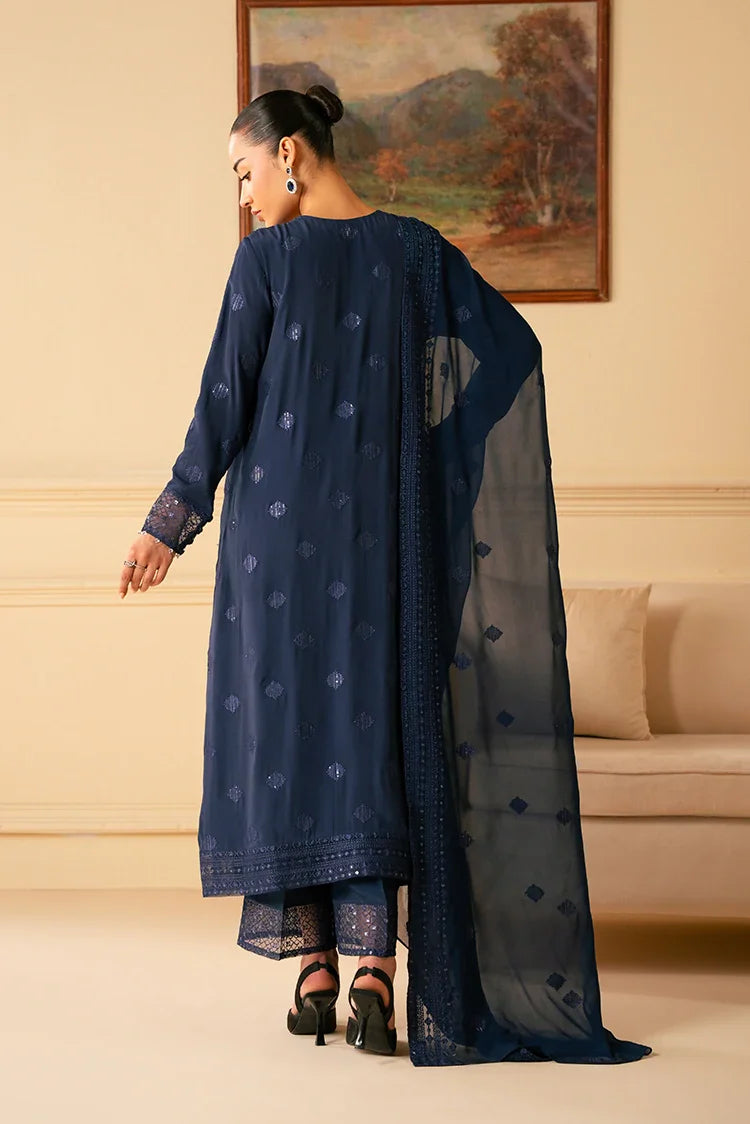 Picture of Cross Stitch - Luxe Atelier Unstitched Luxury Collection - Indigo Blue - Available at Raja Sahib