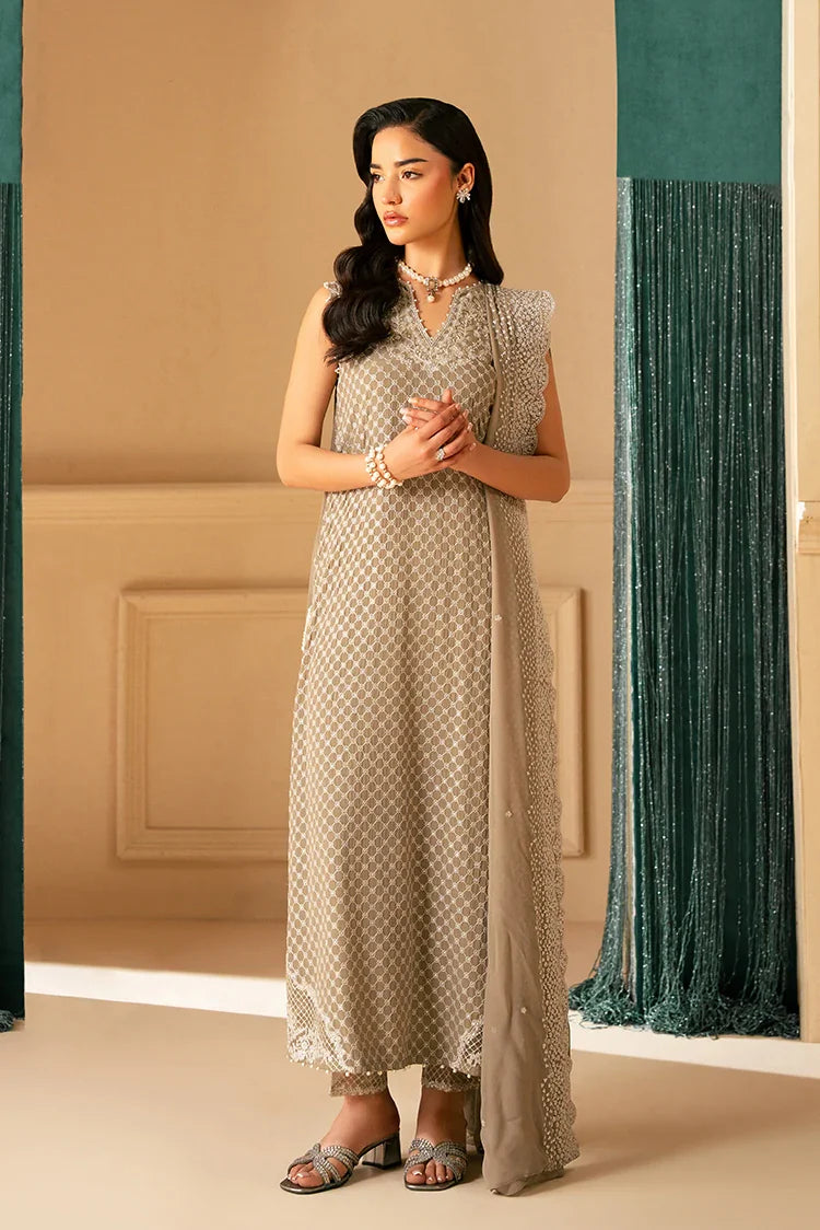 Picture of Cross Stitch - Luxe Atelier Unstitched Luxury Collection - Feather Grey - Available at Raja Sahib