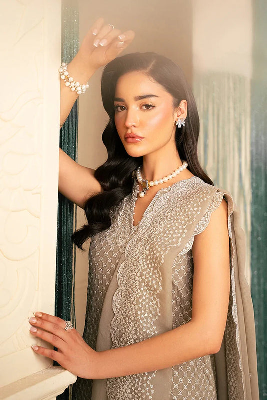 Picture of Cross Stitch - Luxe Atelier Unstitched Luxury Collection - Feather Grey - Available at Raja Sahib