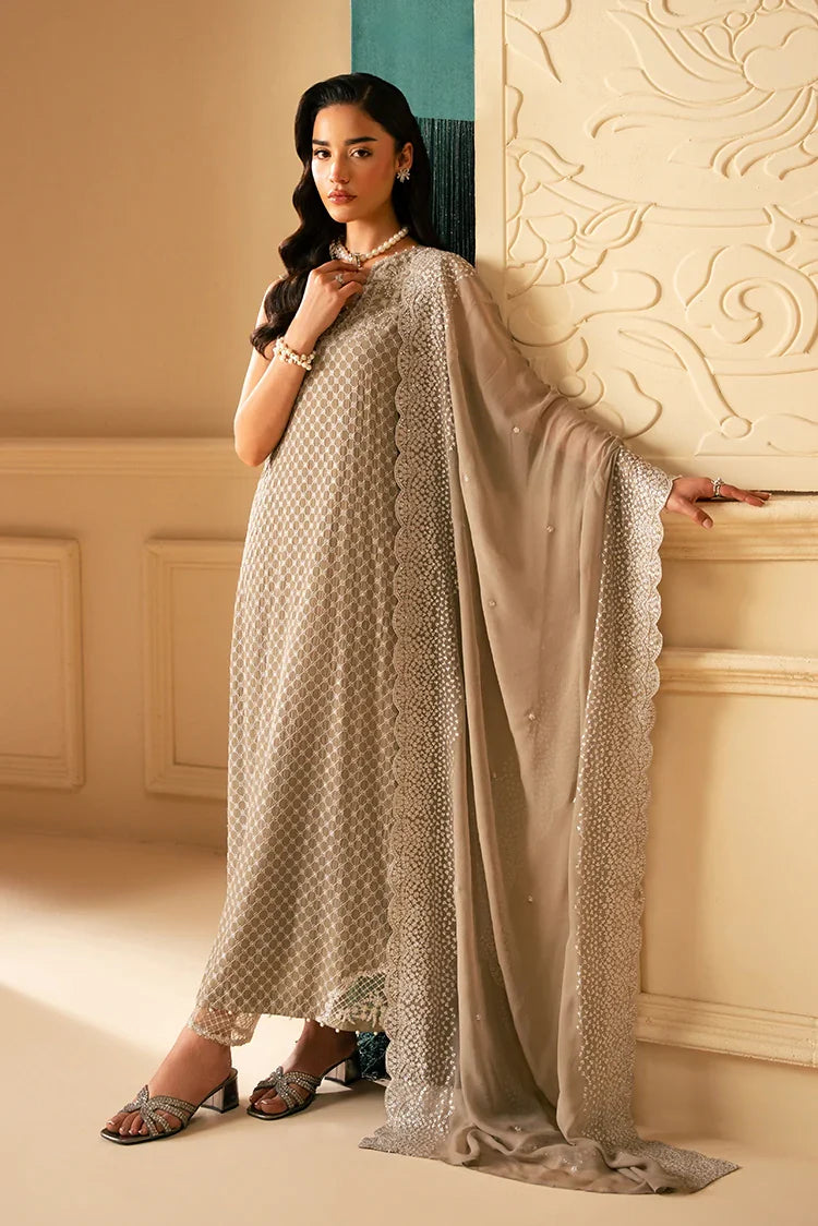Picture of Cross Stitch - Luxe Atelier Unstitched Luxury Collection - Feather Grey - Available at Raja Sahib