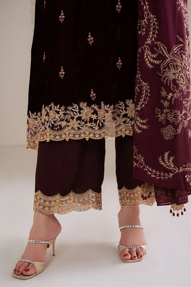 Picture of Cross Stitch - 3 PC Velvet Embroidered Suit - Royal Plum - Available at Raja Sahib