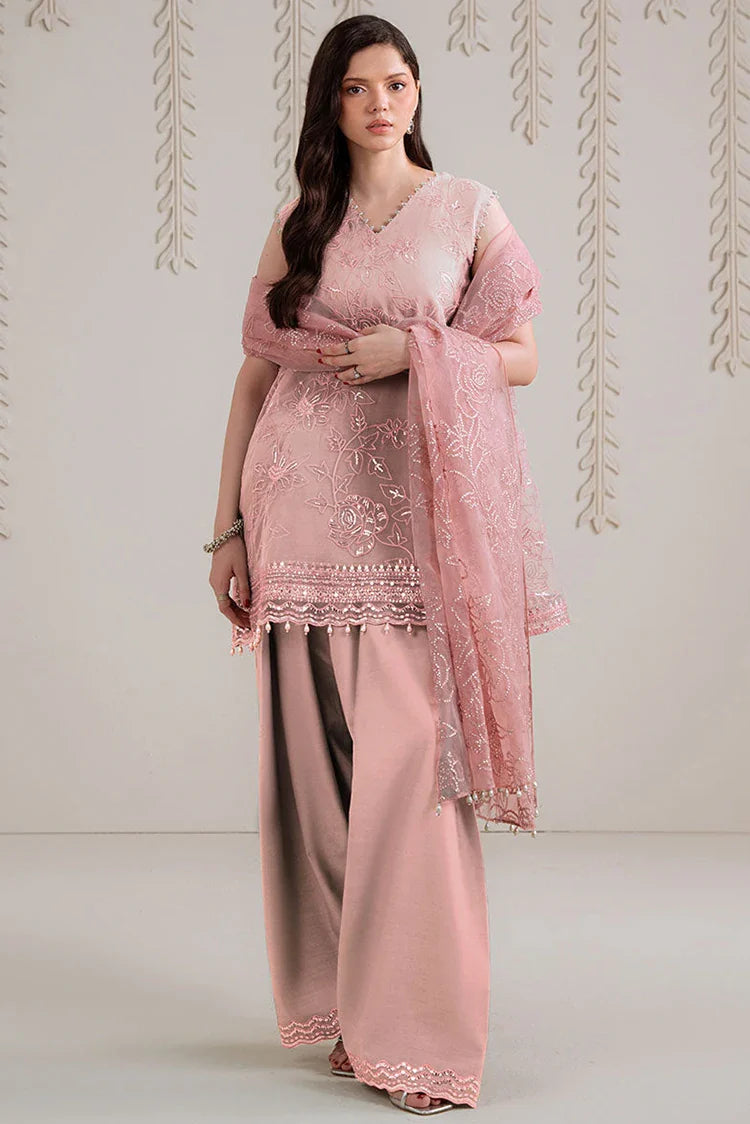 Picture of Cross Stitch - 4 Pc Organza Embroidered Suit - Dusty Rose - Available at Raja Sahib