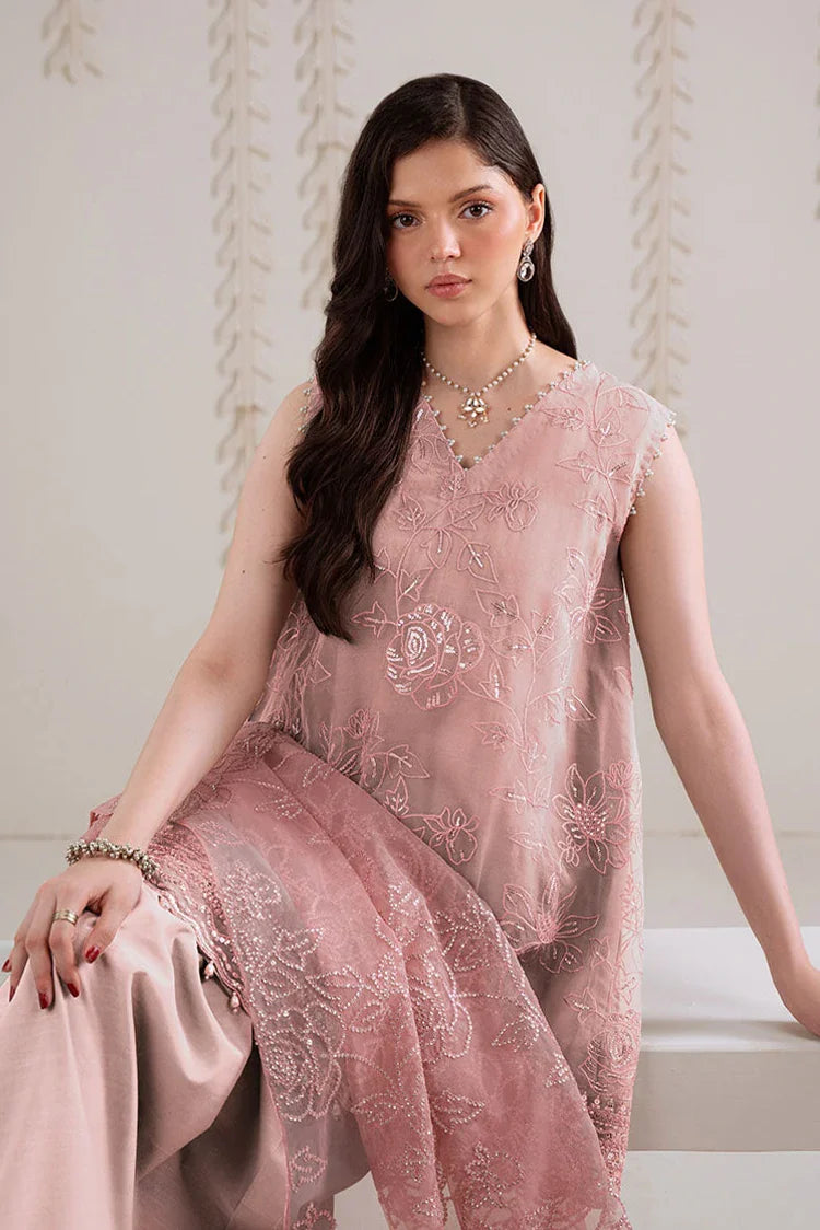 Picture of Cross Stitch - 4 Pc Organza Embroidered Suit - Dusty Rose - Available at Raja Sahib