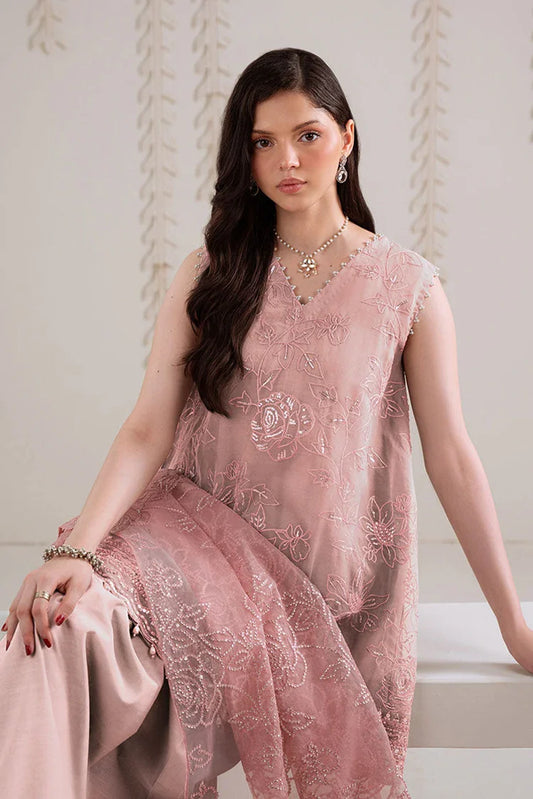 Picture of Cross Stitch - 4 Pc Organza Embroidered Suit - Dusty Rose - Available at Raja Sahib