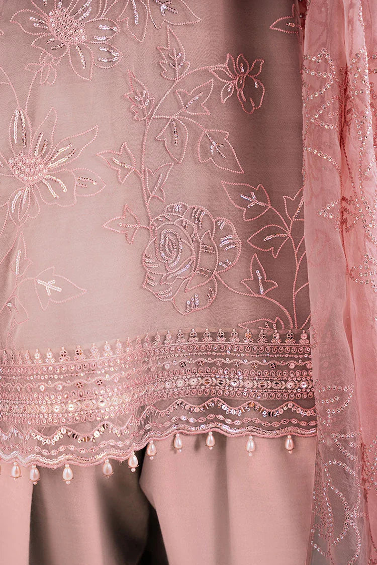 Picture of Cross Stitch - 4 Pc Organza Embroidered Suit - Dusty Rose - Available at Raja Sahib