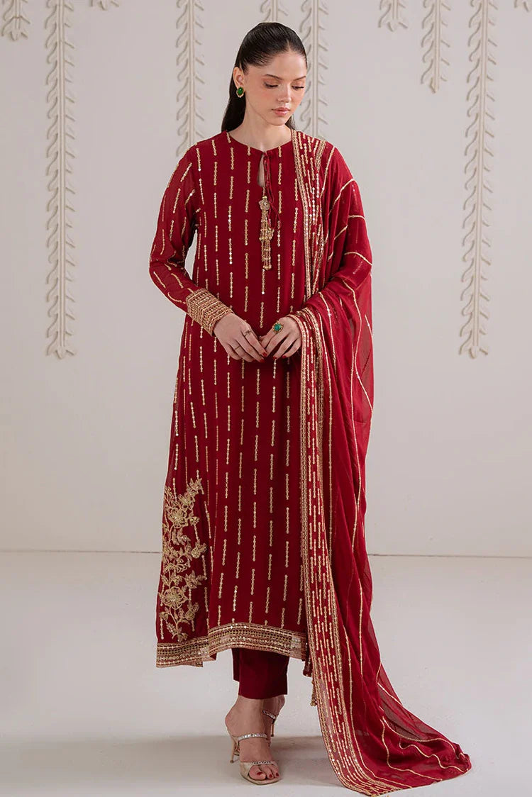 Picture of Cross Stitch - 4 PC Chiffon Embroidered Suit - Vermilion Berry - Available at Raja Sahib