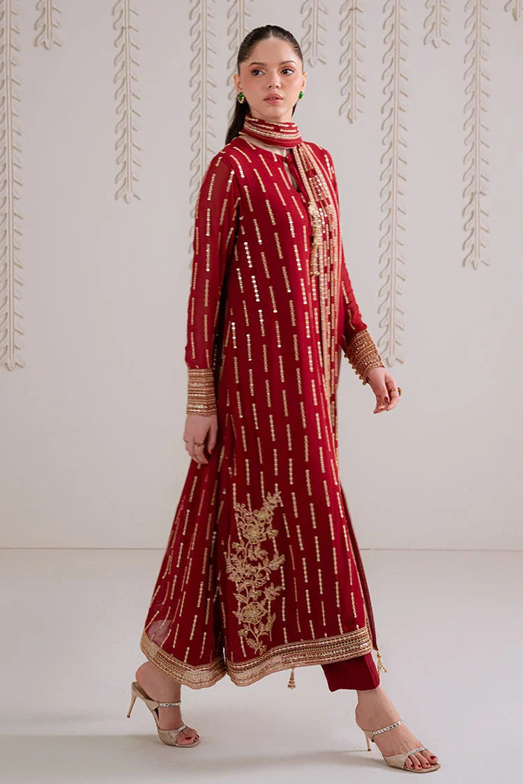 Picture of Cross Stitch - 4 PC Chiffon Embroidered Suit - Vermilion Berry - Available at Raja Sahib