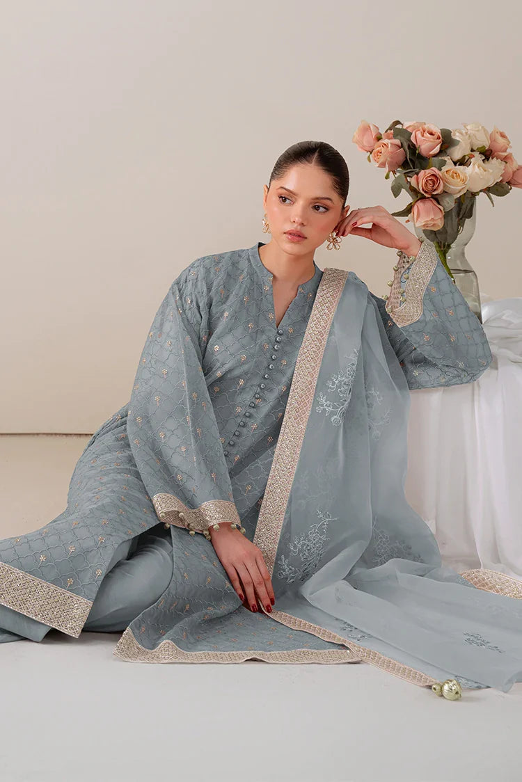 Picture of Cross Stitch - 4 Pc Organza Embroidered Suit - Gossamer Green - Available at Raja Sahib