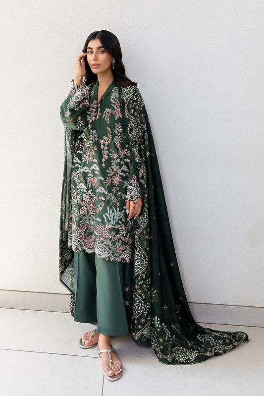 Picture of Cross Stitch - Premium Unstitched Cotton Satin - Green Ornate - Available at Raja Sahib