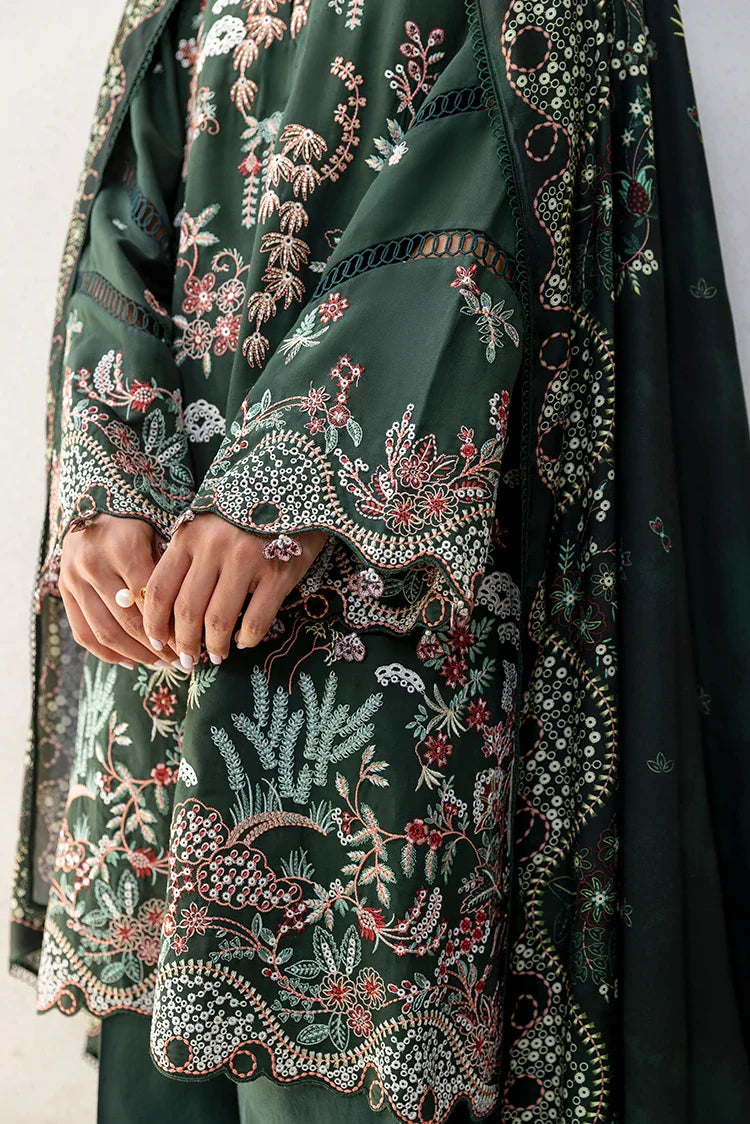 Picture of Cross Stitch - Premium Unstitched Cotton Satin - Green Ornate - Available at Raja Sahib