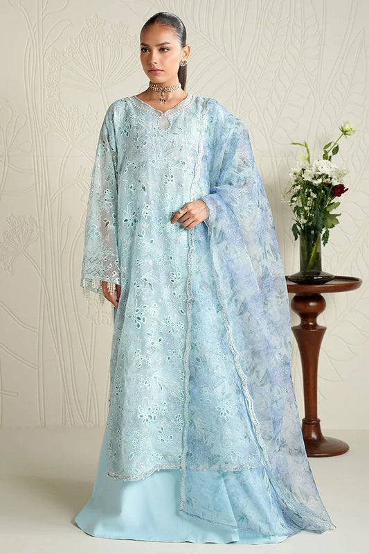 Picture of Cross Stitch - Embroidered Chiffon Edit - 4 Piece - Blue Clair - Available at Raja Sahib