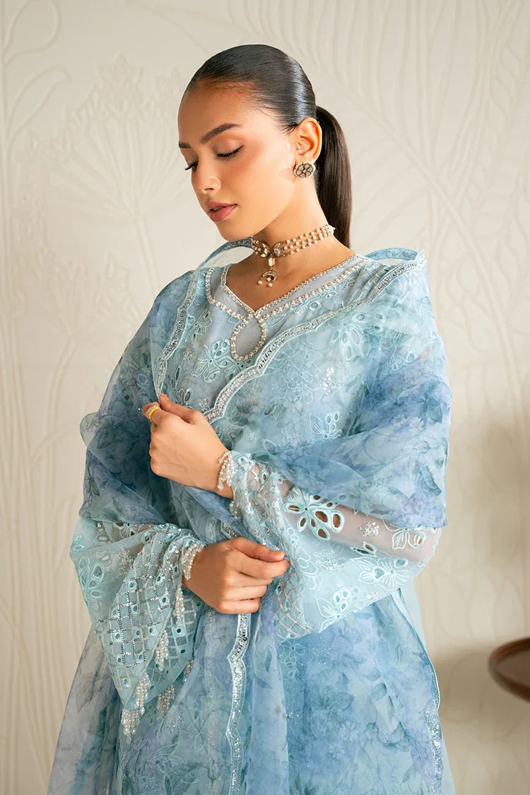 Picture of Cross Stitch - Embroidered Chiffon Edit - 4 Piece - Blue Clair - Available at Raja Sahib