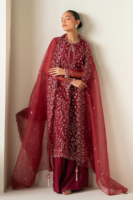 Picture of Cross Stitch - Embroidered Chiffon Edit - 4 Piece - Garnet Glow - Available at Raja Sahib