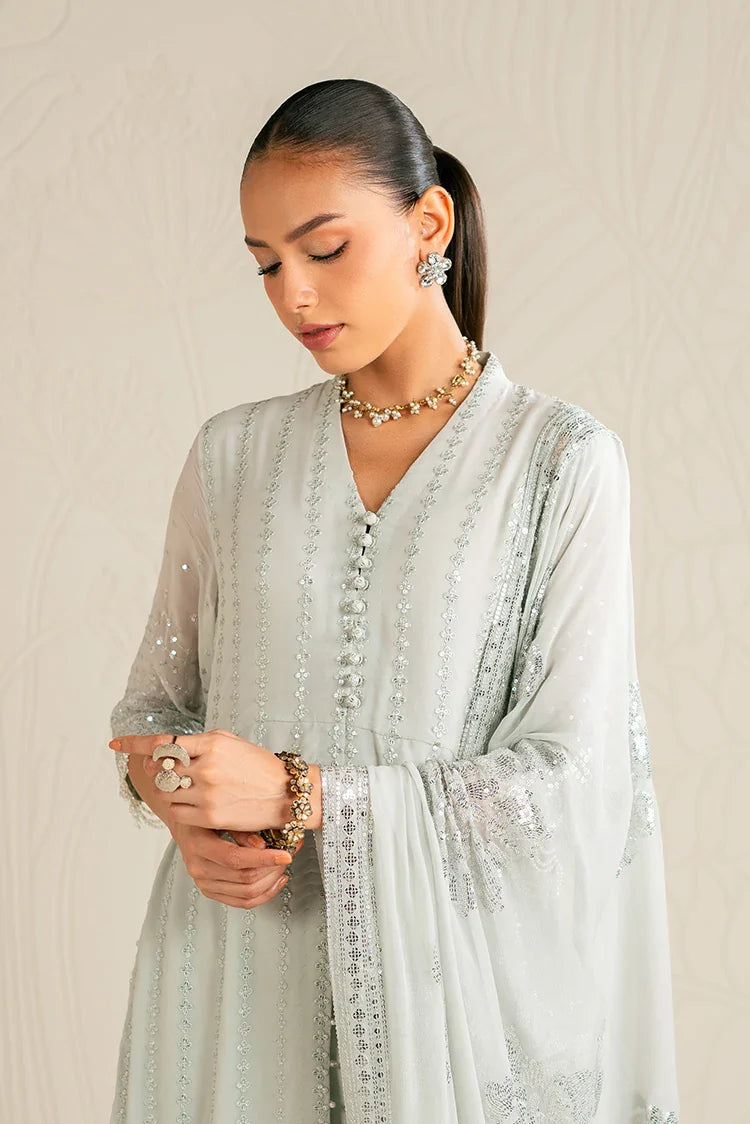 Picture of Cross Stitch - Embroidered Chiffon Edit - 4 Piece - Mint Sparkle - Available at Raja Sahib