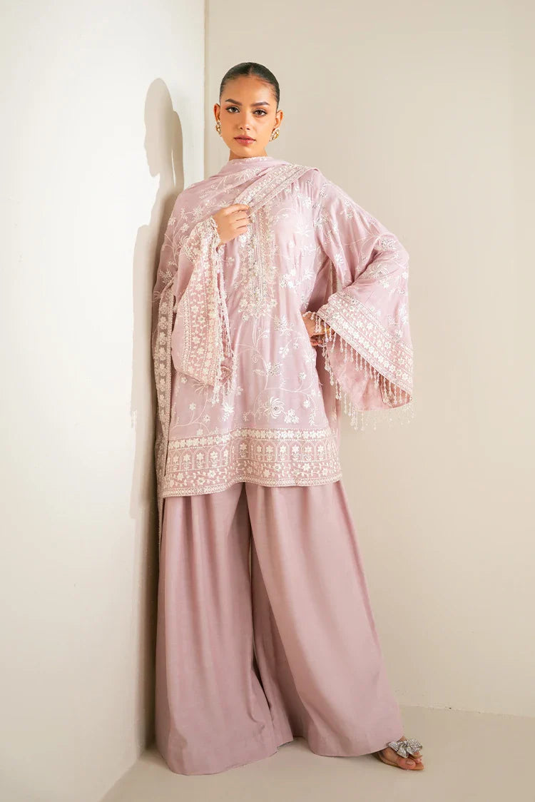 Picture of Cross Stitch - Embroidered Chiffon Edit - 3 Piece - Quartz Pink - Available at Raja Sahib