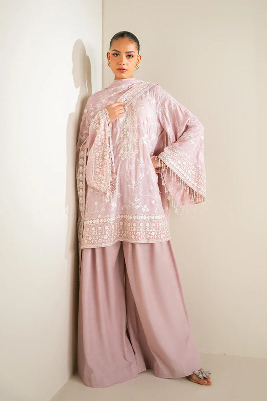 Picture of Cross Stitch - Embroidered Chiffon Edit - 3 Piece - Quartz Pink - Available at Raja Sahib