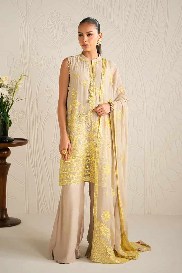 Picture of Cross Stitch - Embroidered Chiffon Edit - 4 Piece - Sand Bronze - Available at Raja Sahib