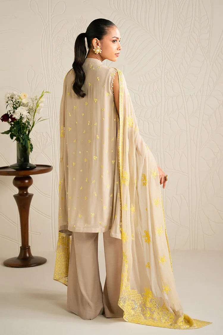 Picture of Cross Stitch - Embroidered Chiffon Edit - 4 Piece - Sand Bronze - Available at Raja Sahib