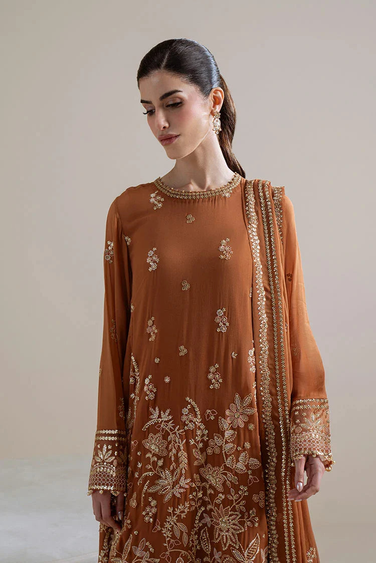 Picture of Cross Stitch - Unstitched Chiffon Edit Vol 1 - Rust Ember - Available at Raja Sahib