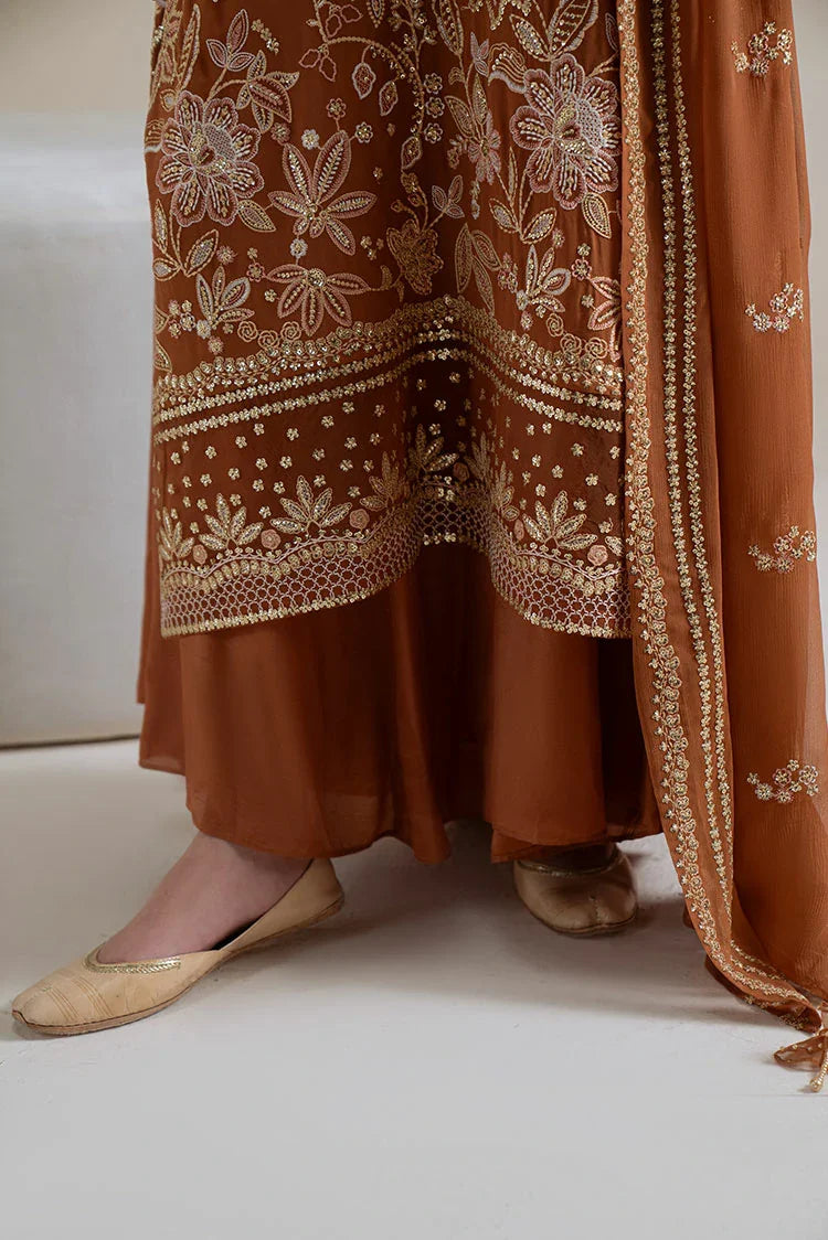 Picture of Cross Stitch - Unstitched Chiffon Edit Vol 1 - Rust Ember - Available at Raja Sahib