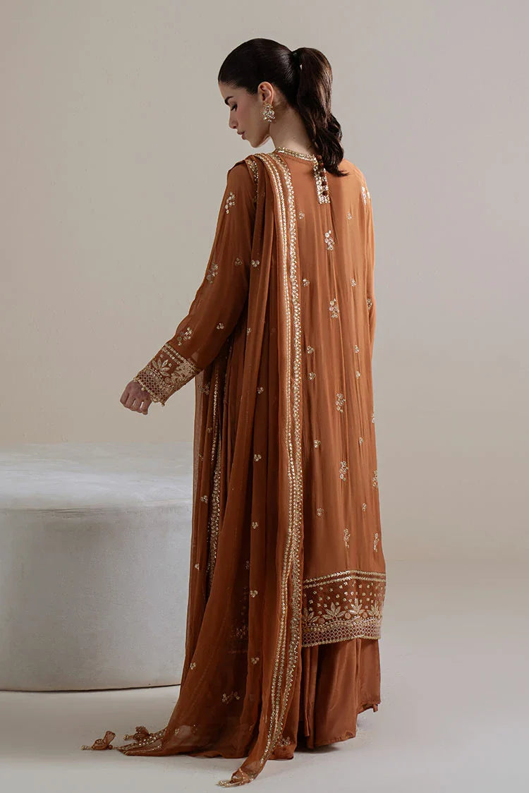 Picture of Cross Stitch - Unstitched Chiffon Edit Vol 1 - Rust Ember - Available at Raja Sahib