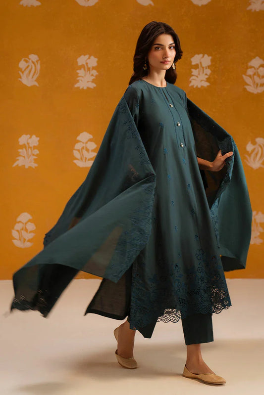 Picture of Cross Stitch - Chikankari Unstitched Collection - Deep Teal - Available at Raja Sahib