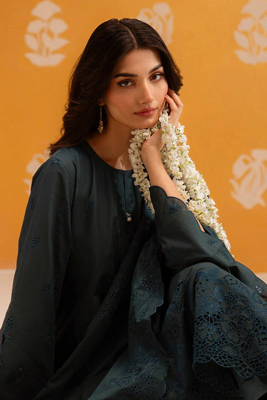 Picture of Cross Stitch - Chikankari Unstitched Collection - Deep Teal - Available at Raja Sahib