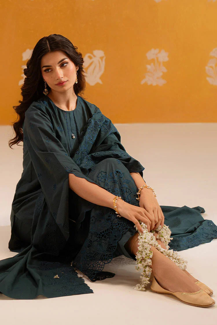 Picture of Cross Stitch - Chikankari Unstitched Collection - Deep Teal - Available at Raja Sahib