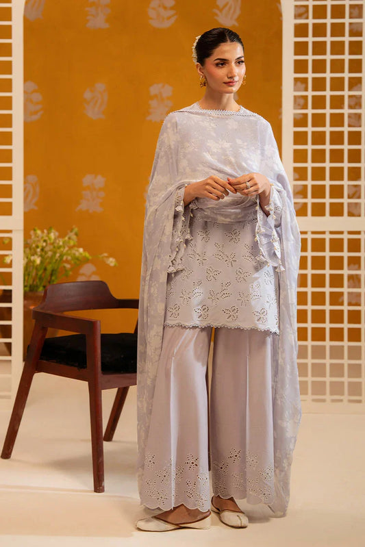 Picture of Cross Stitch - Chikankari Unstitched Collection - Lavender Ash - Available at Raja Sahib