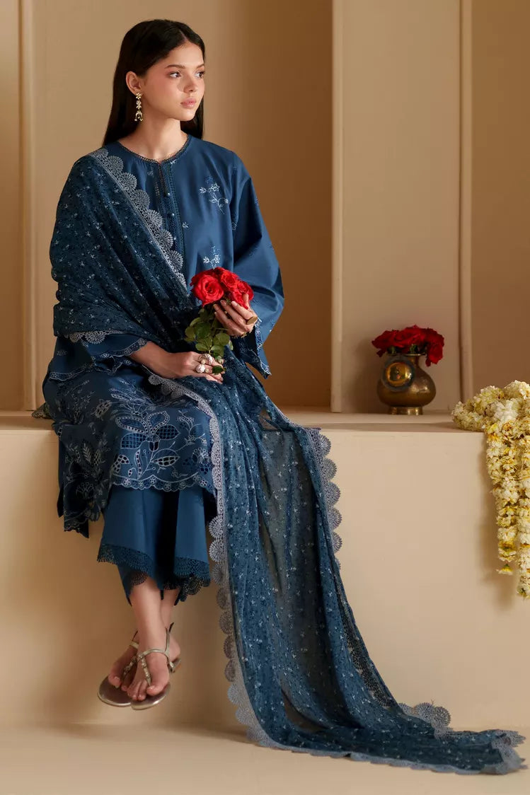 Picture of Cross Stitch - Chikankari Edit Vol 3 - Cobalt Silk - Available at Raja Sahib