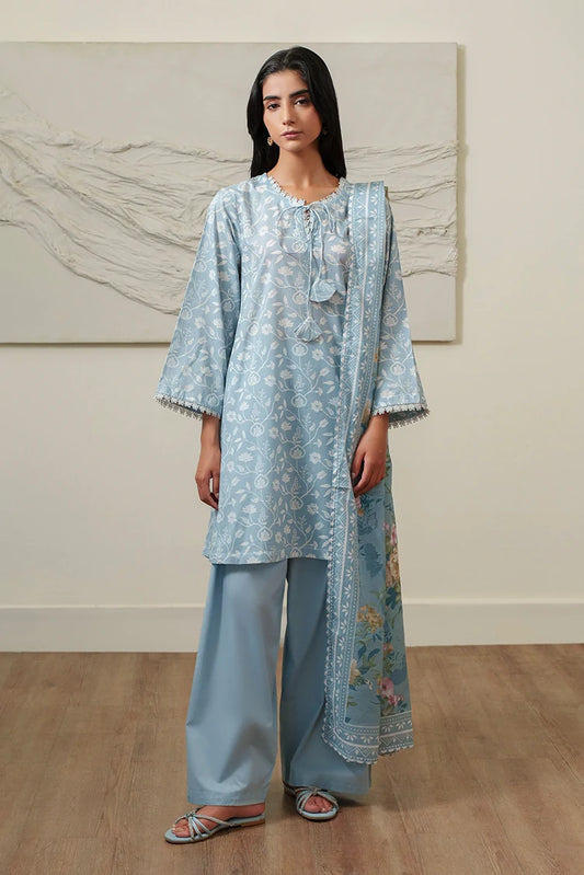 Cross Stitch - Printed Lawn Suit - 3 Piece - Serene Blue