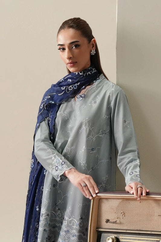 Cross Stitch - Embroidered Suit - 3 Piece - Aqua Smoke