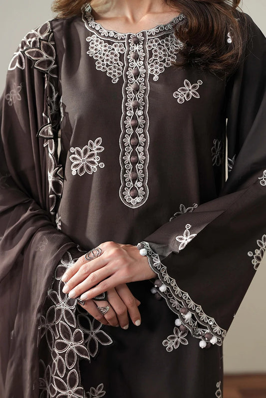 Cross Stitch - Embroidered Suit - 3 Piece - Seal Brown
